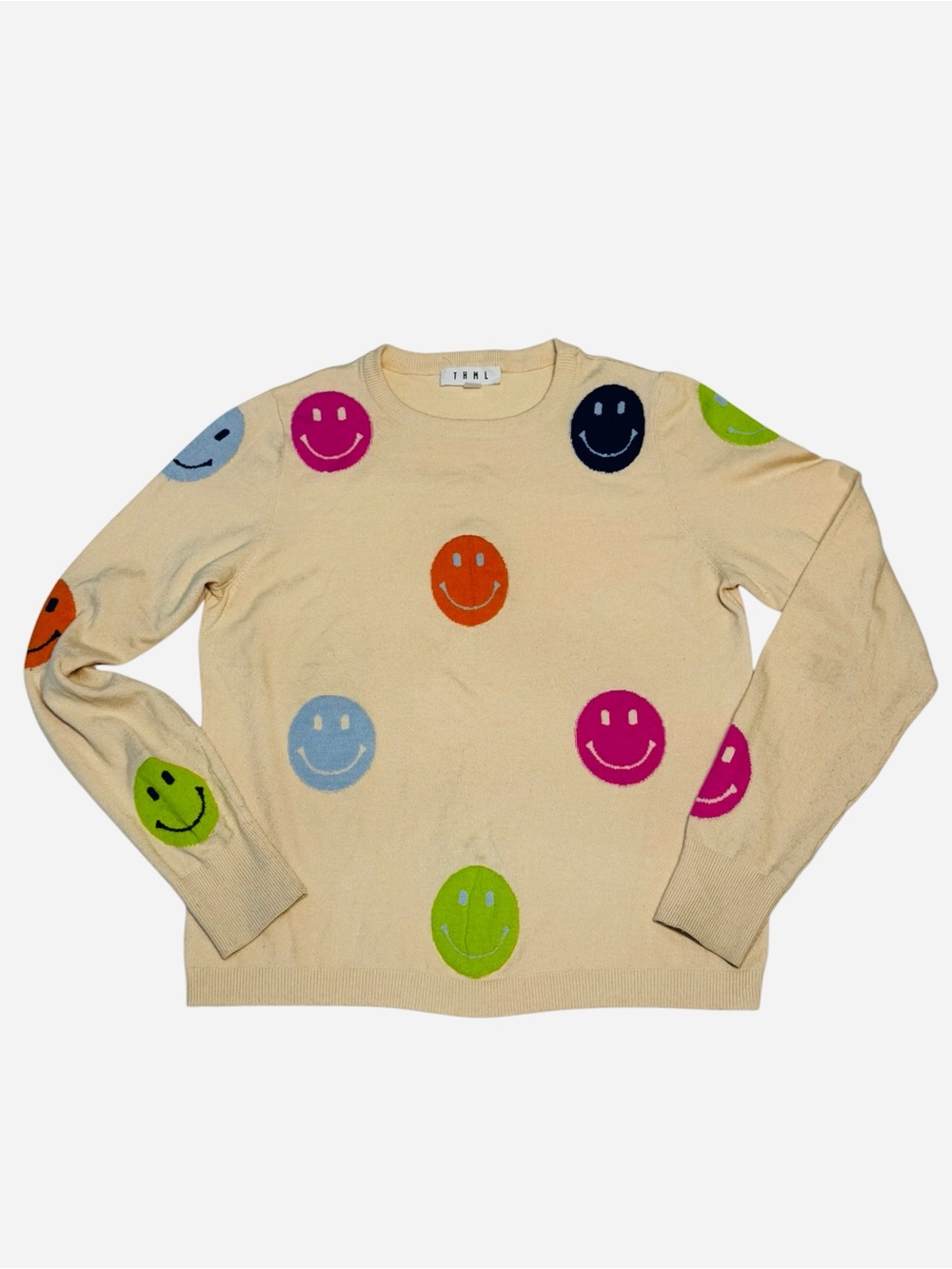 THML Smiley Face Viscose
Blend Ivory Long Sleeve Pullover Sweater Small - Picture 4 of 9